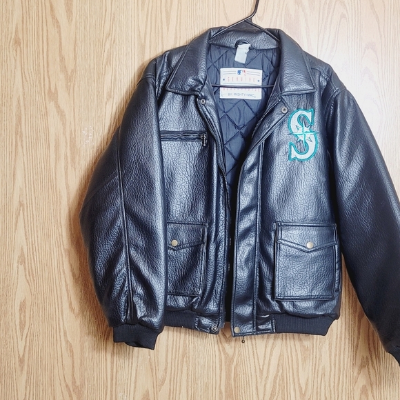 Vintage Faux Pebbled Leather Seattle Mariners Baseball Jacket Mighty Mac… - Picture 6 of 15